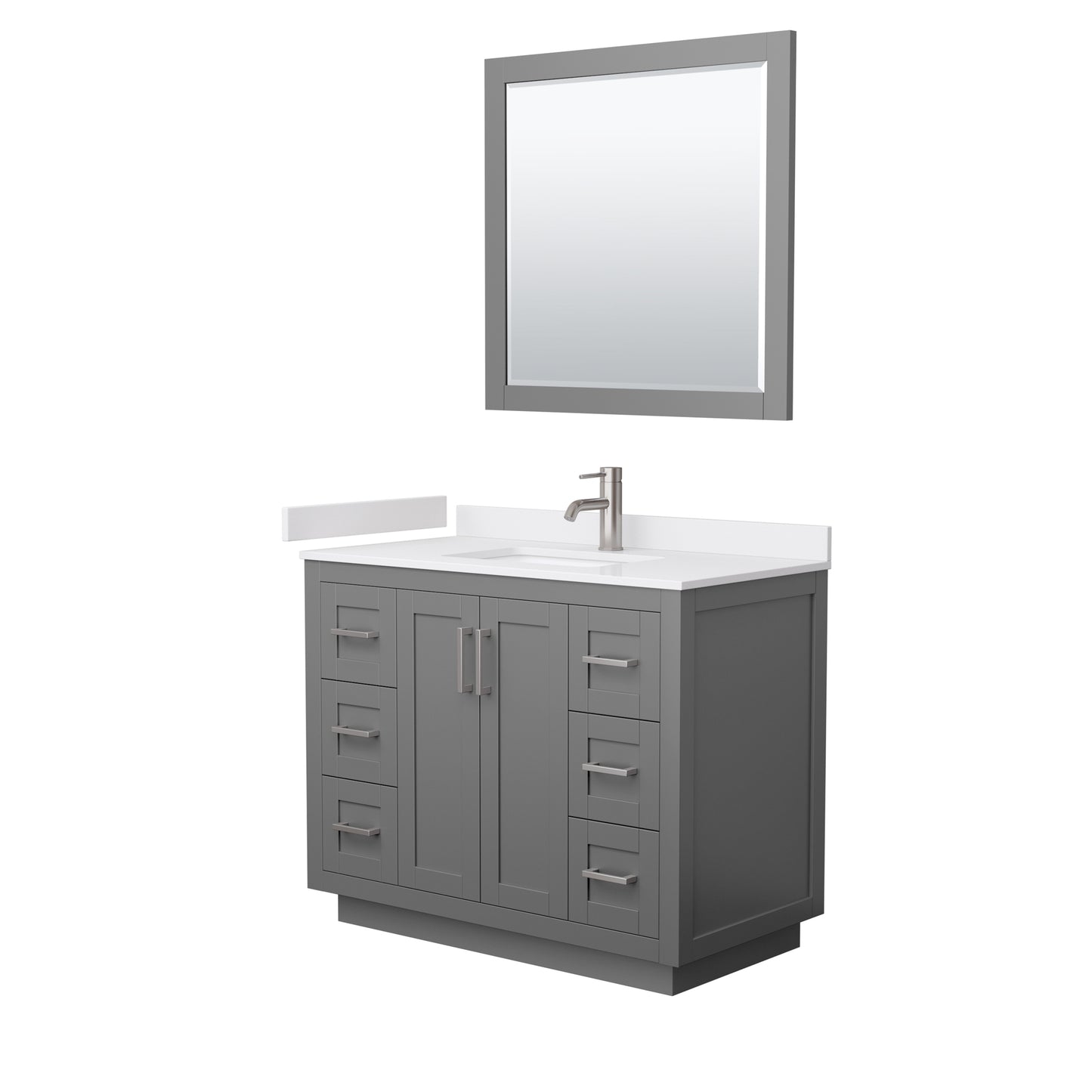 Miranda 42" Dark Gray Single Vanity, White Marble Top, Nickel Trim, 34" Mirror