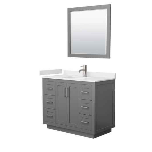 Miranda 42" Dark Gray Single Vanity, White Marble Top, Nickel Trim, 34" Mirror