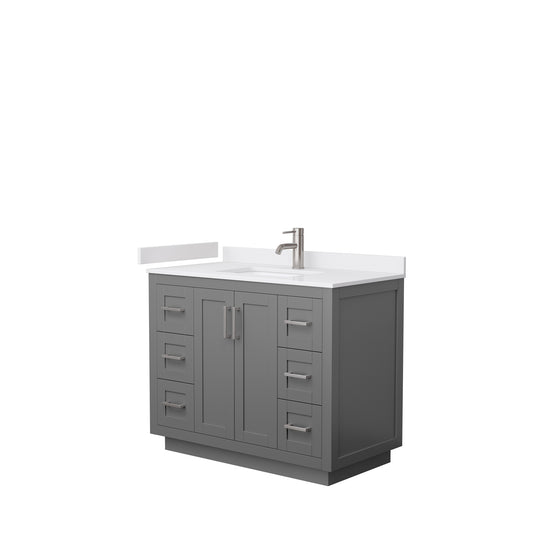 Miranda 42" Single Vanity in Dark Gray, White Cultured Marble Top, Nickel Trim