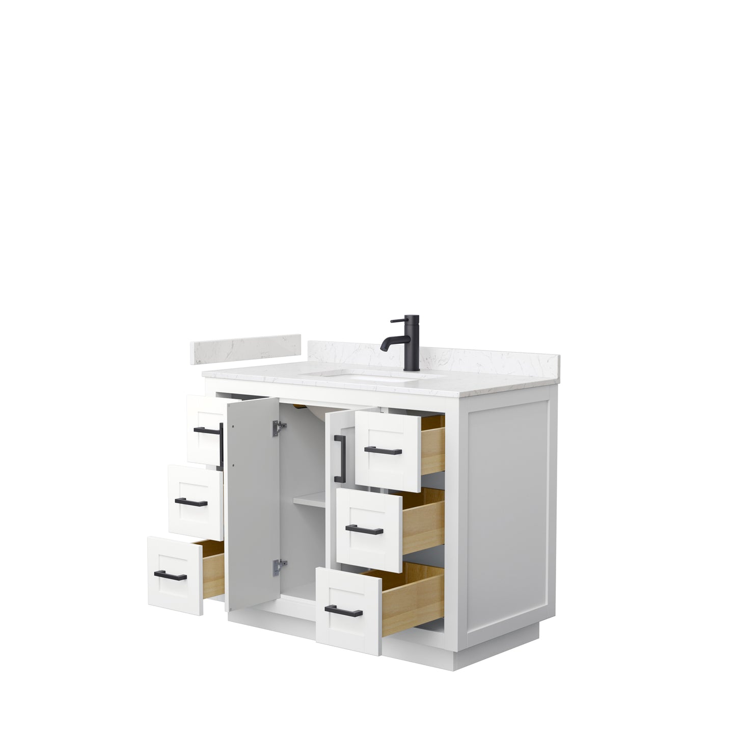 Miranda 42" Single Vanity in White, Carrara Cultured Marble Top, Black Trim
