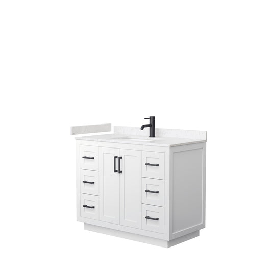 Miranda 42" Single Vanity in White, Carrara Cultured Marble Top, Black Trim