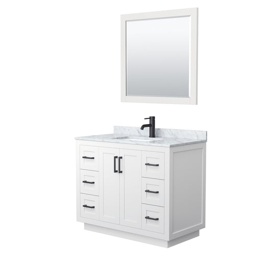 Miranda 42" Single Vanity in White, Top, Square Matte Black Trim, 34" Mirror