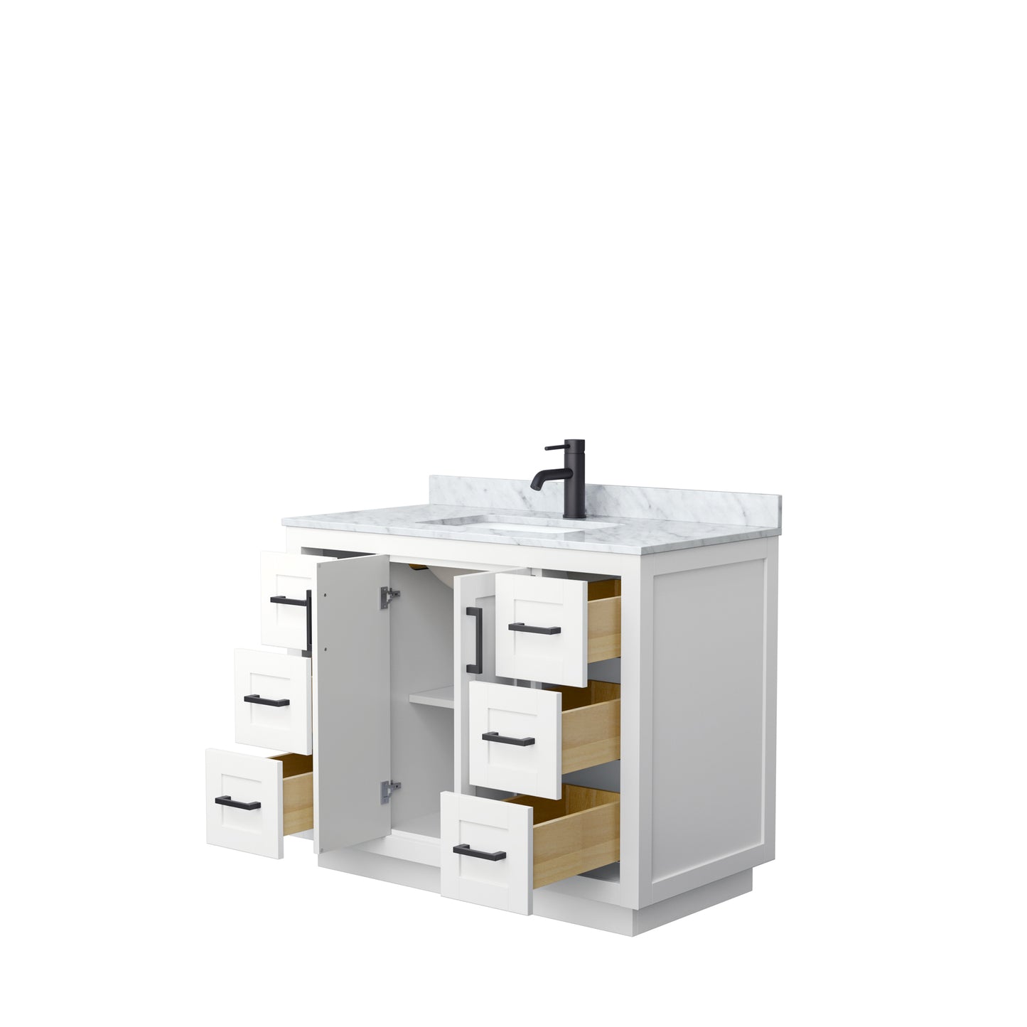 Miranda 42" Single Vanity in White, Top, Square Sink, Matte Black Trim