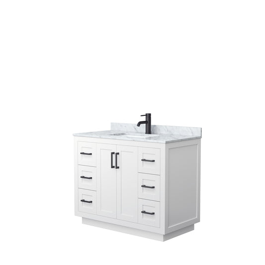 Miranda 42" Single Vanity in White, Top, Square Sink, Matte Black Trim