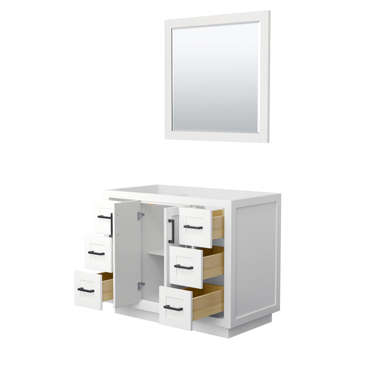 Miranda 42" Single Vanity in White, No Top, Matte Black Trim, 34" Mirror