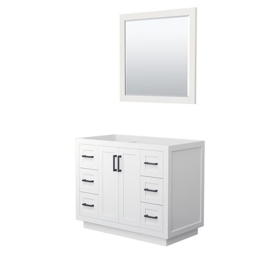 Miranda 42" Single Vanity in White, No Top, Matte Black Trim, 34" Mirror