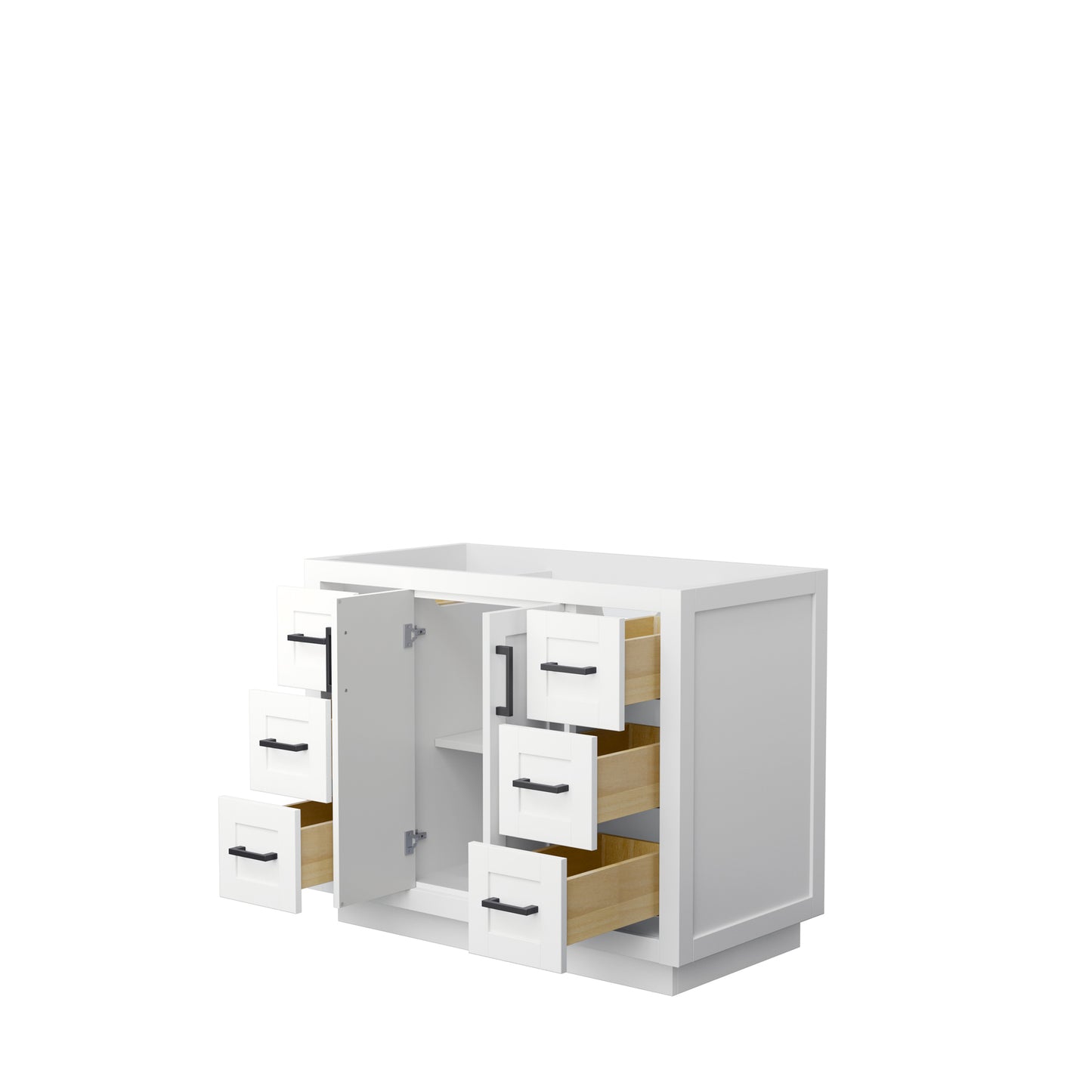 Miranda 42" Single Vanity in White, No Top, No Sink, Matte Black Trim