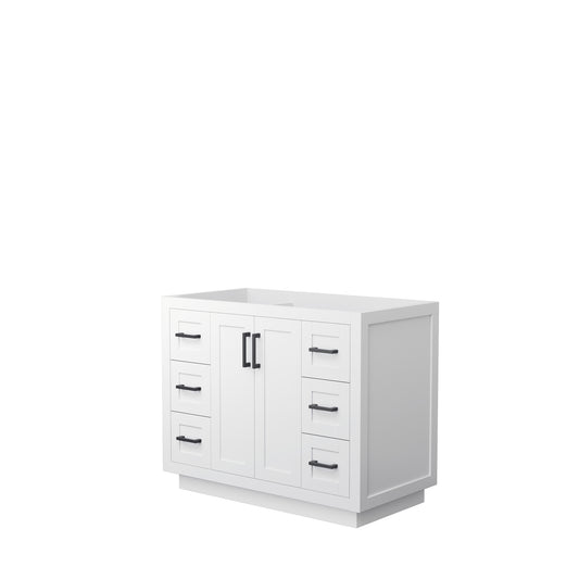 Miranda 42" Single Vanity in White, No Top, No Sink, Matte Black Trim