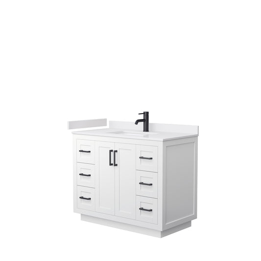 Miranda 42" Single Vanity in White, White Cultured Marble Top, Black Trim