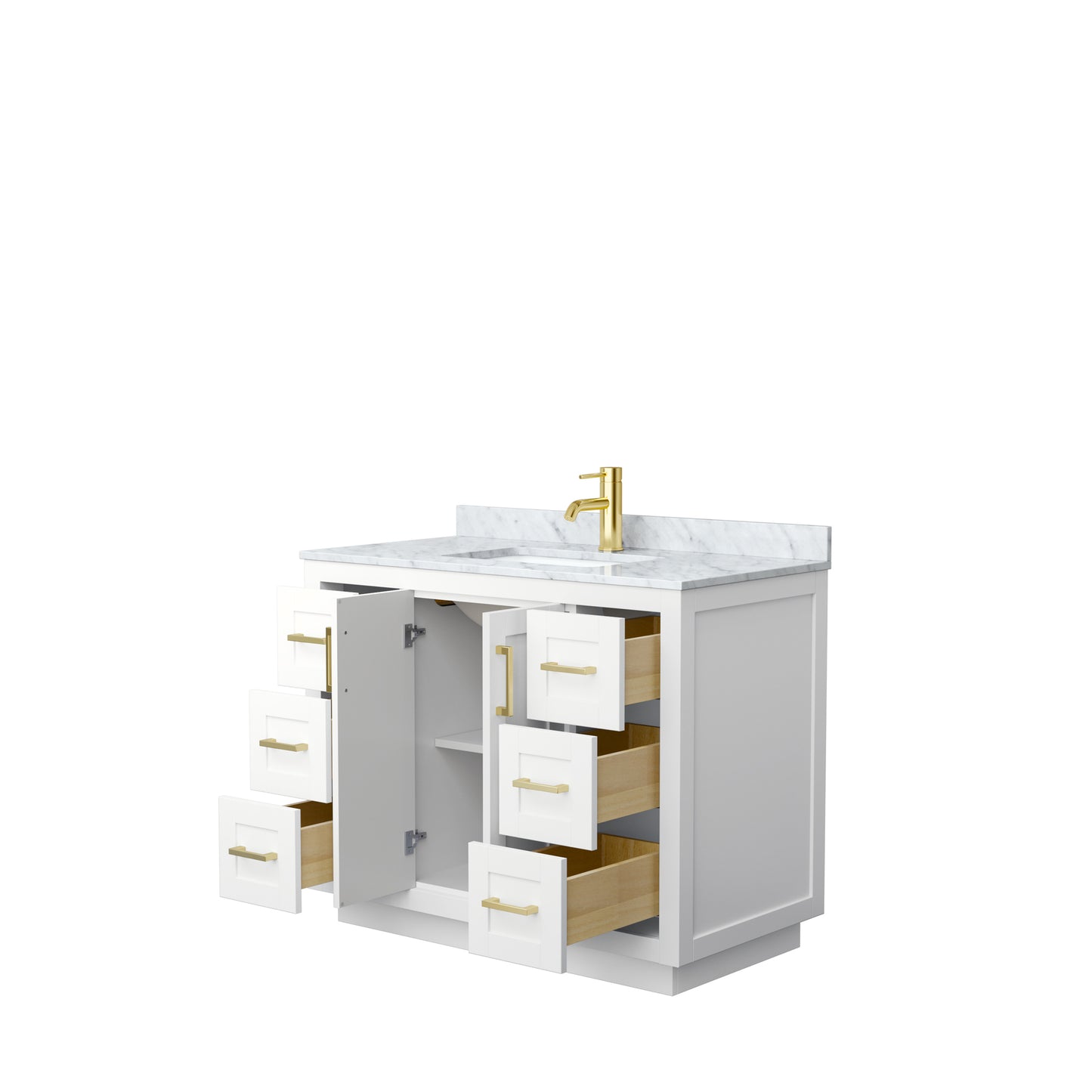 Miranda 42" Single Vanity in White, Top, Square Sink, Brushed Gold Trim