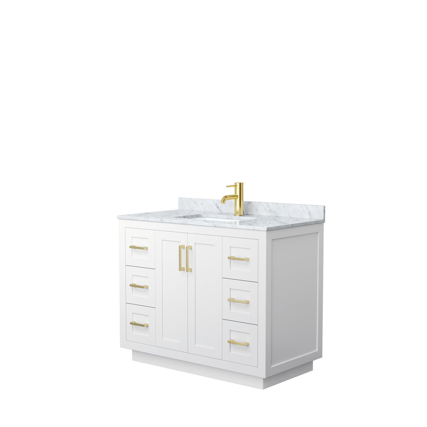 Miranda 42" Single Vanity in White, Top, Square Sink, Brushed Gold Trim