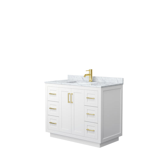 Miranda 42" Single Vanity in White, Top, Square Sink, Brushed Gold Trim