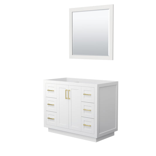 Miranda 42" Single Vanity in White, No Top, Bruished Gold Trim, 34" Mirror