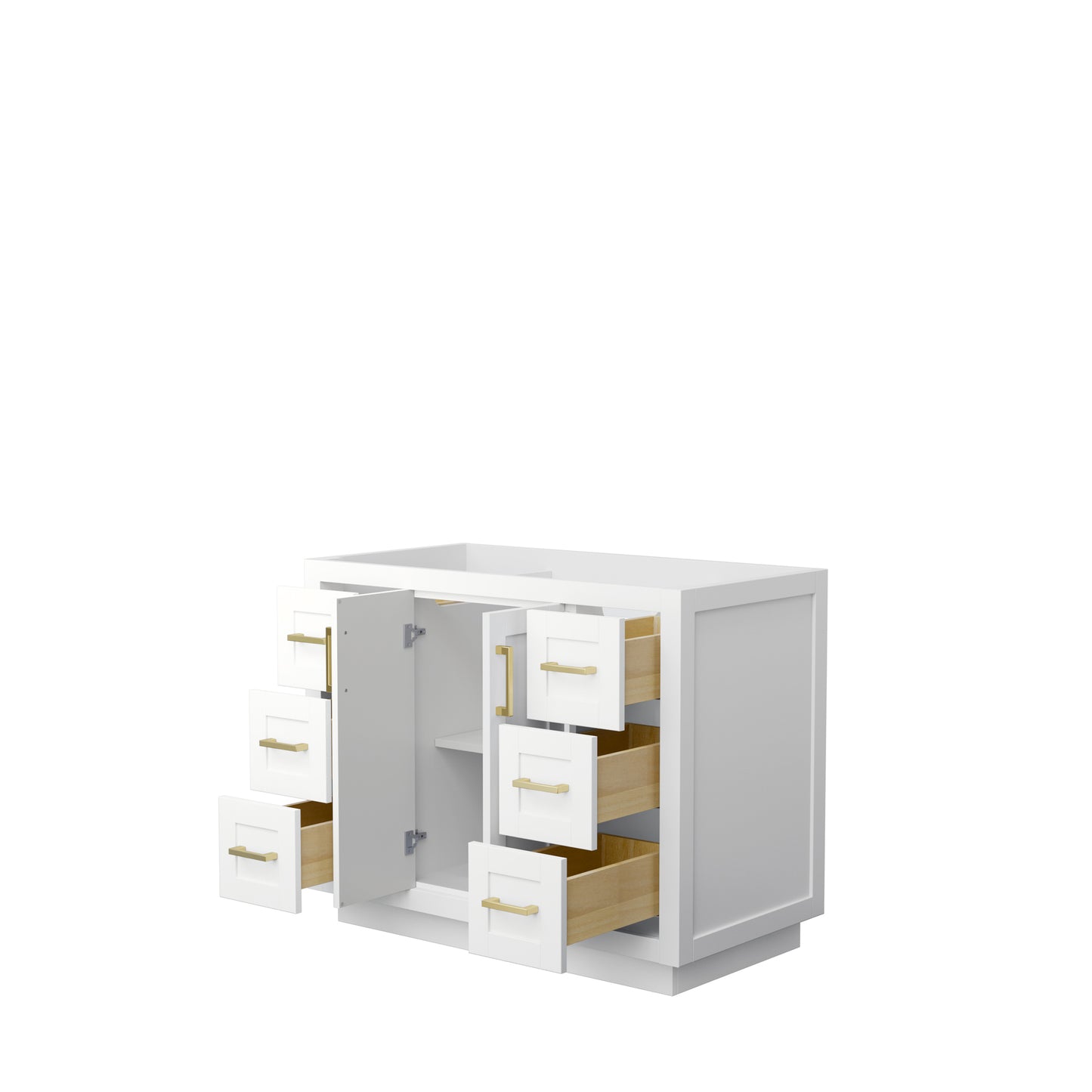 Miranda 42" Single Vanity in White, No Top, No Sink, Brushed Gold Trim
