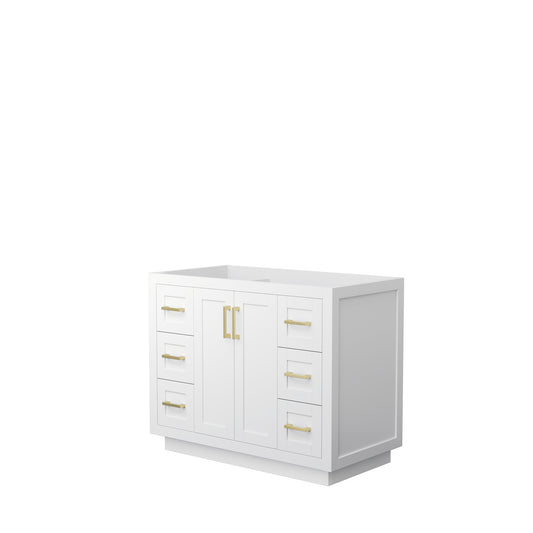 Miranda 42" Single Vanity in White, No Top, No Sink, Brushed Gold Trim