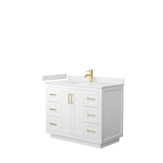 Miranda 42" Single Vanity in White, White Cultured Marble Top, Gold Trim