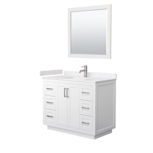 Miranda 42" Single Vanity in White, Carrara Marble Top, Nickel Trim, 34" Mirror
