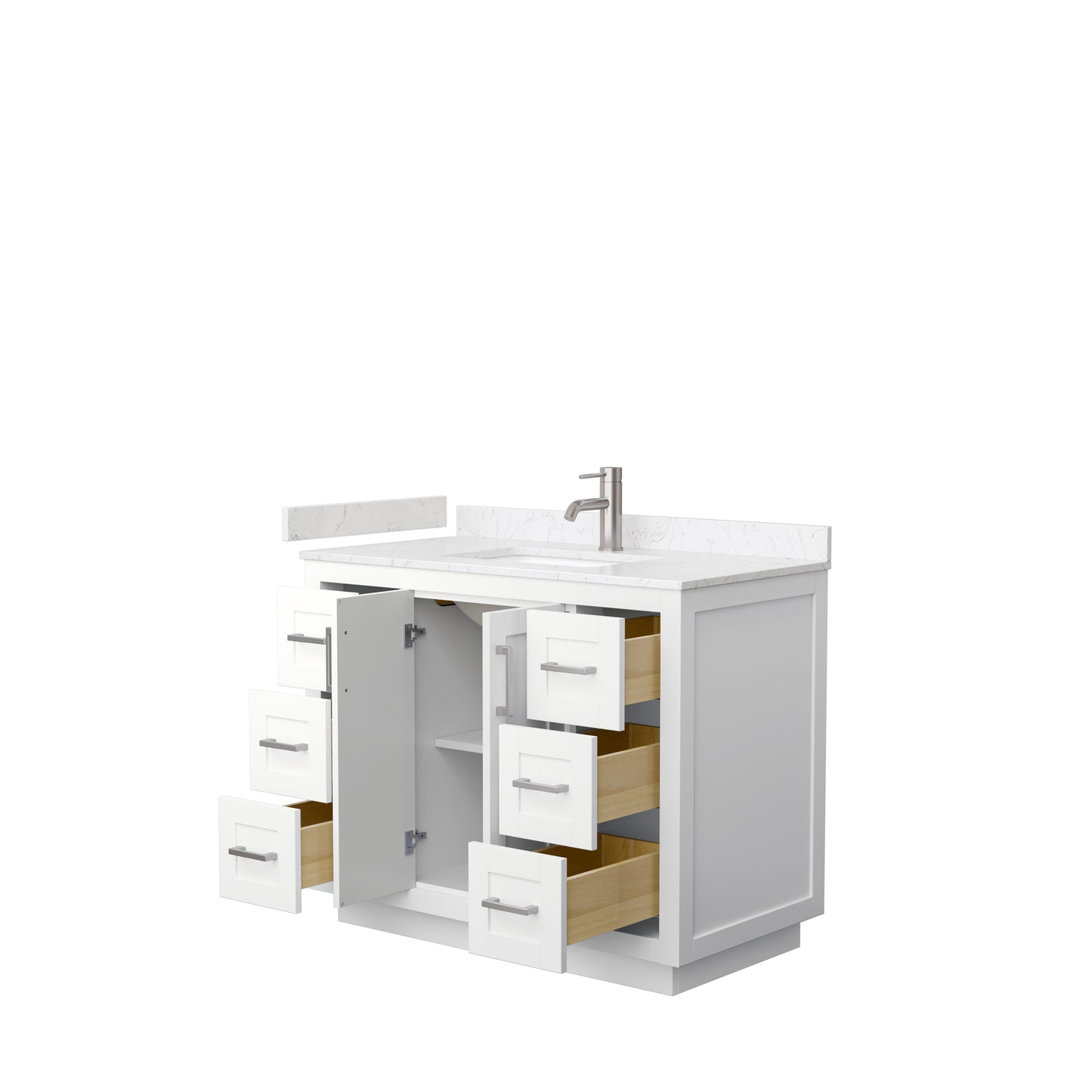 Miranda 42" Single Vanity in White, Carrara Cultured Marble Top, Nickel Trim