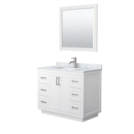 Miranda 42" Single Vanity in White, Top, Square Brushed Nickel Trim, 34" Mirror