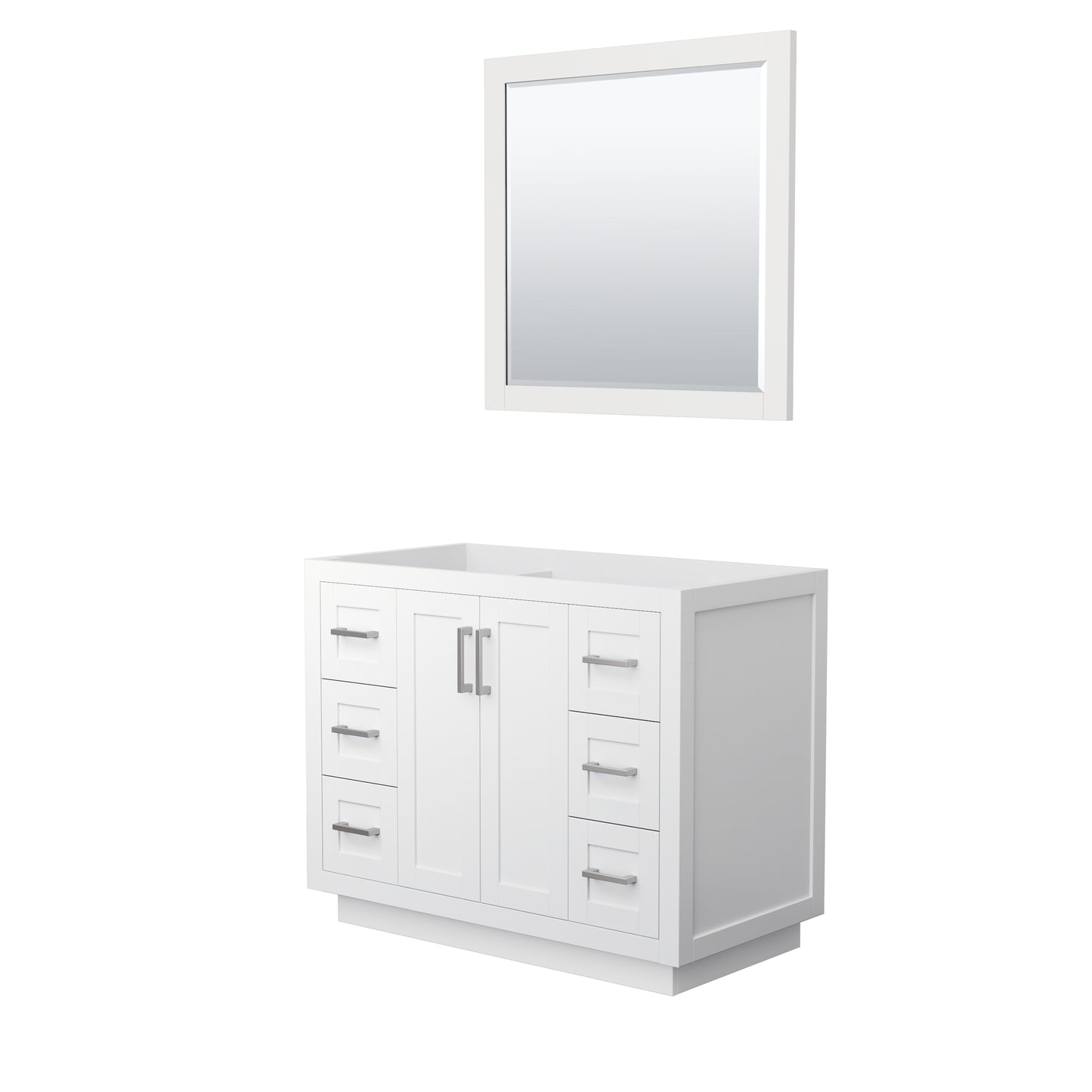 Miranda 42" Single Vanity in White, No Top, Bruished Nickel Trim, 34" Mirror