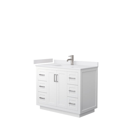 Miranda 42" Single Vanity in White, White Cultured Marble Top, Nickel Trim