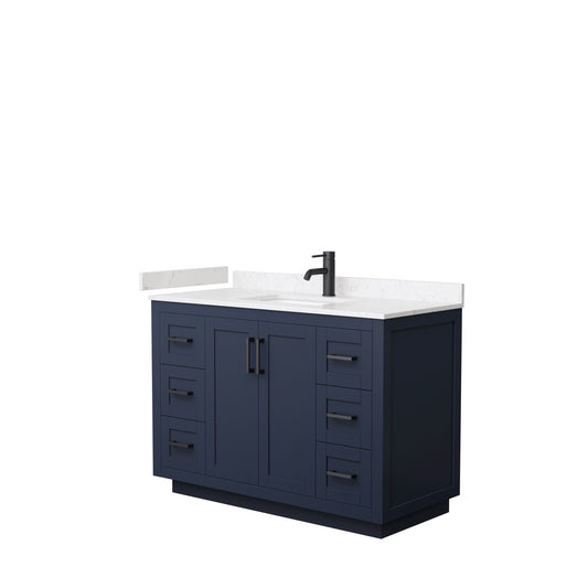 Miranda 48" Single Vanity in Dark Blue, Carrara Cultured Marble Top, Black Trim