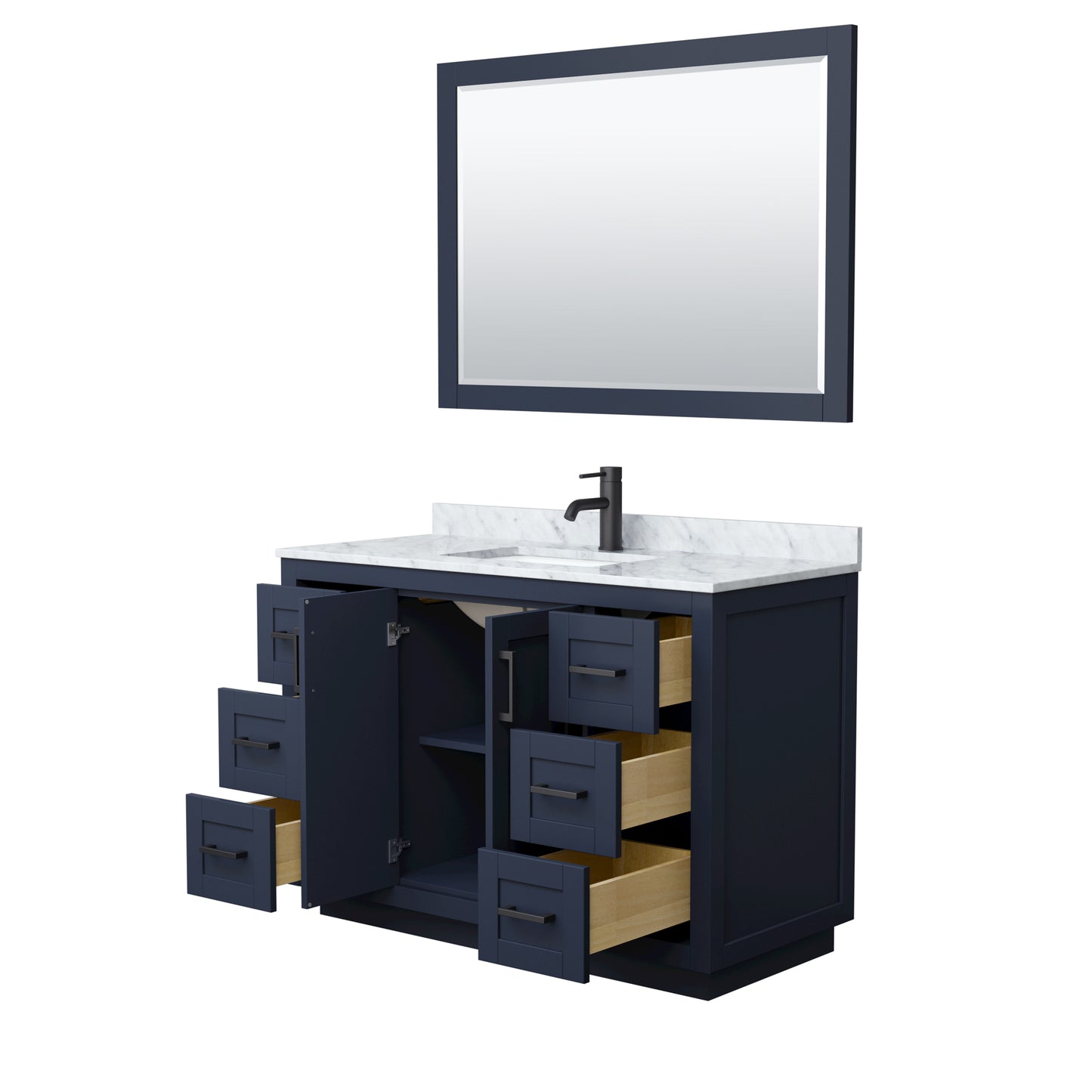 Miranda 48" Single Vanity in Dark Blue, Top, Square Matte Black Trim, 46" Mirror