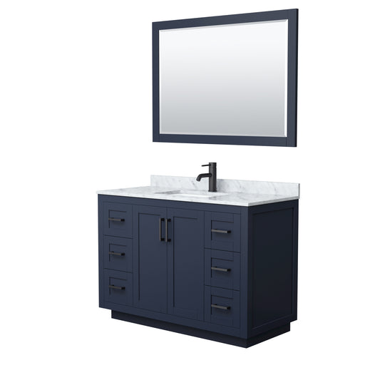 Miranda 48" Single Vanity in Dark Blue, Top, Square Matte Black Trim, 46" Mirror