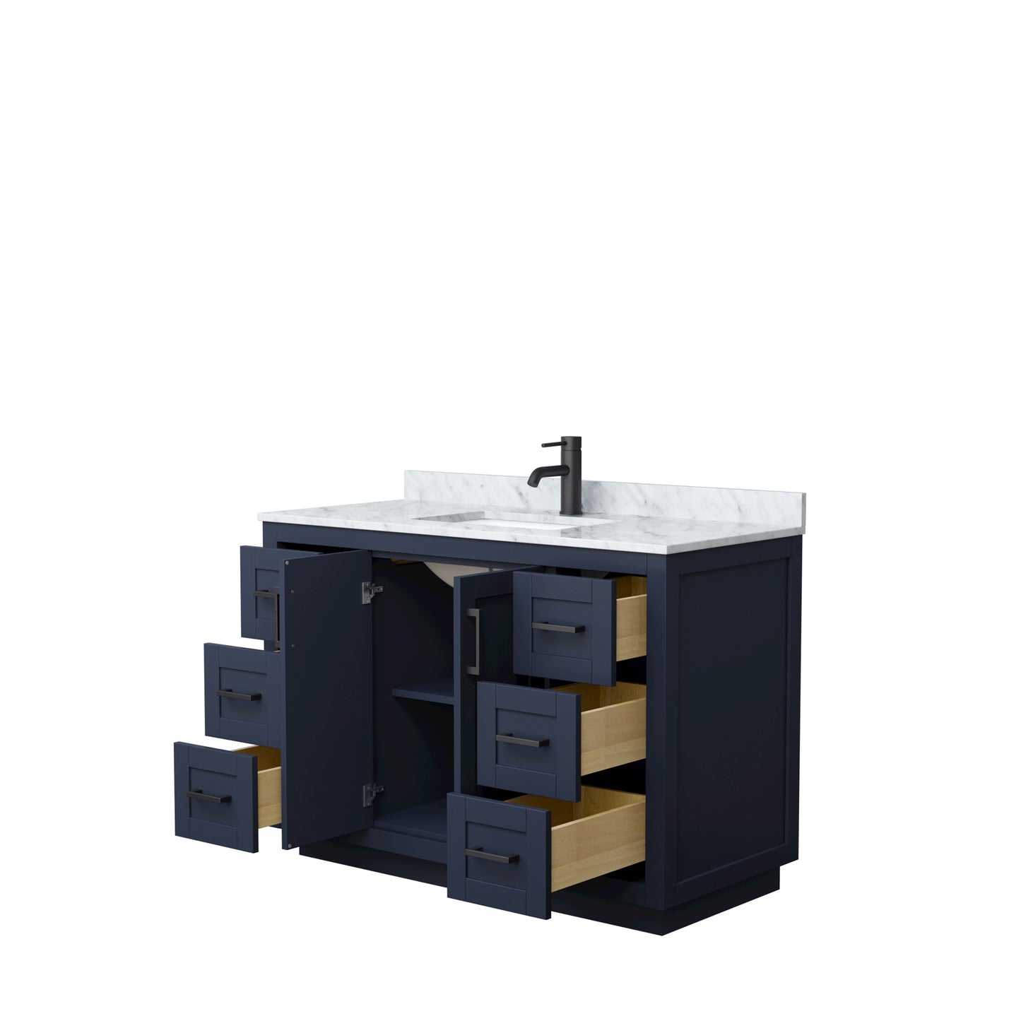 Miranda 48" Single Vanity in Dark Blue, Top, Square Sink, Matte Black Trim