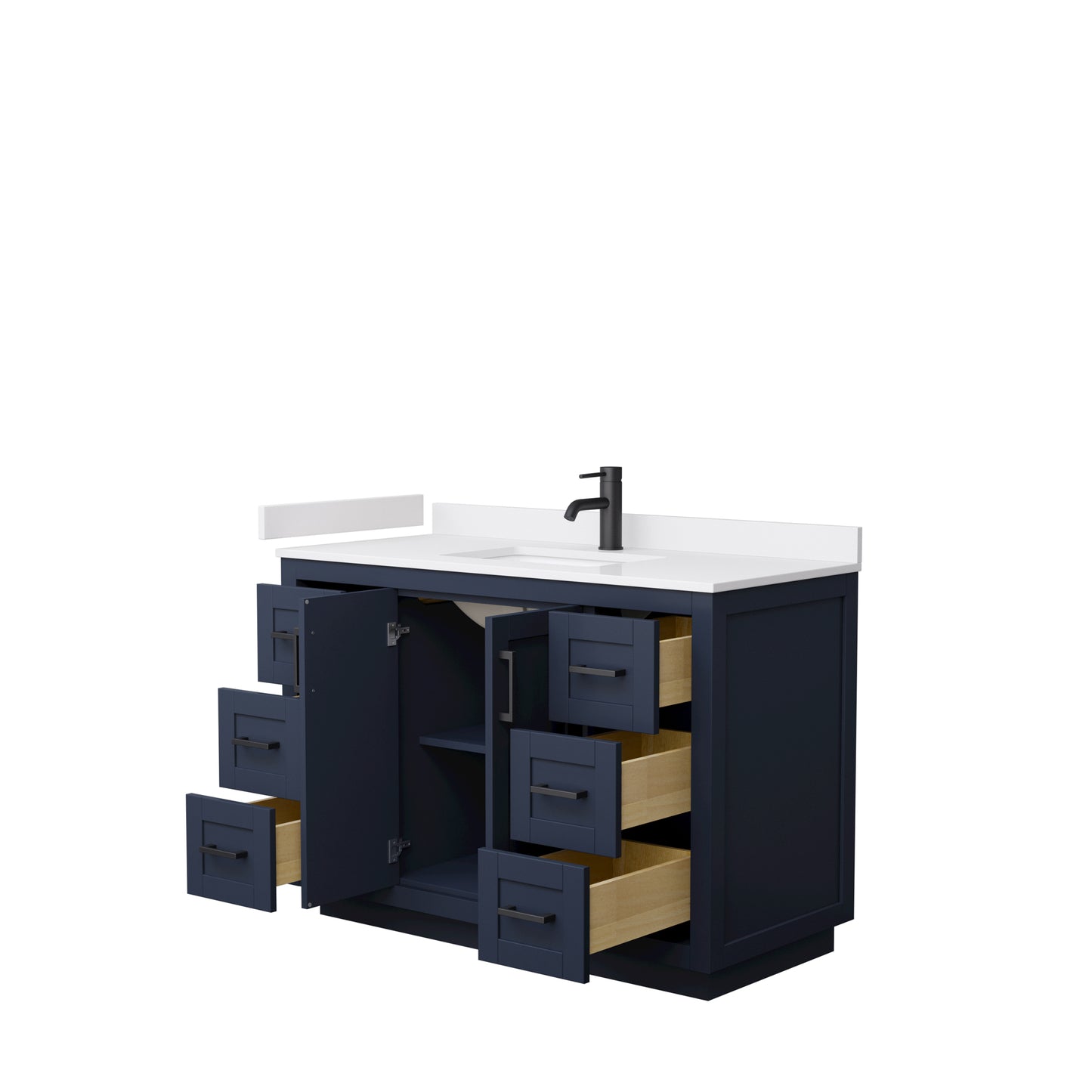 Miranda 48" Single Vanity in Dark Blue, White Cultured Marble Top, Black Trim