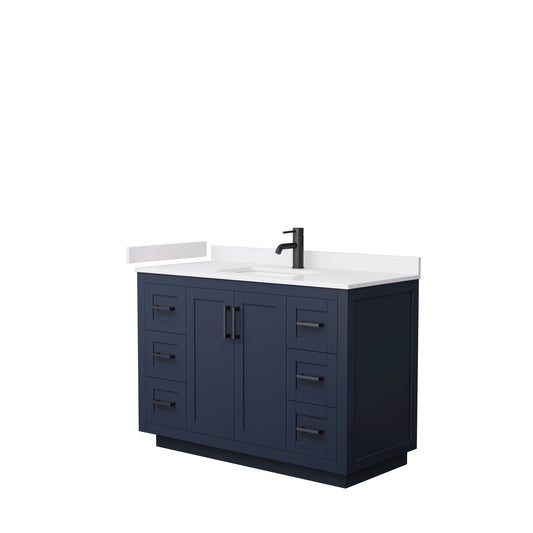 Miranda 48" Single Vanity in Dark Blue, White Cultured Marble Top, Black Trim