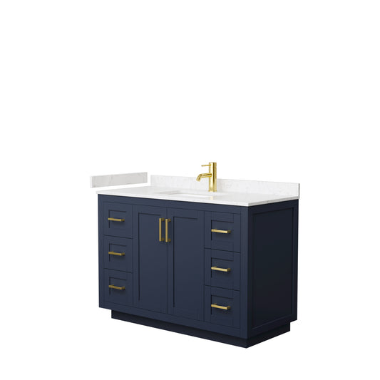 Miranda 48" Single Vanity in Dark Blue, Carrara Cultured Marble Top, Gold Trim