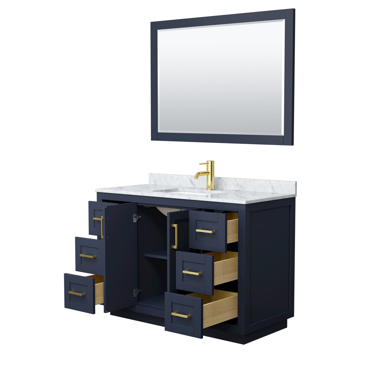 Miranda 48" Single Vanity in Dark Blue, Top, Gold Trim, 46" Mirror