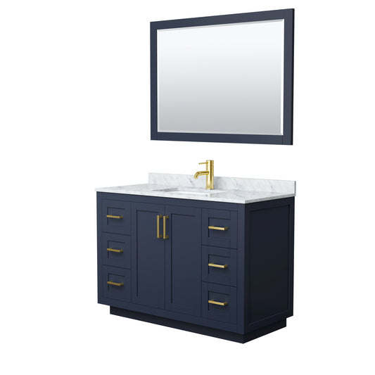 Miranda 48" Single Vanity in Dark Blue, Top, Gold Trim, 46" Mirror
