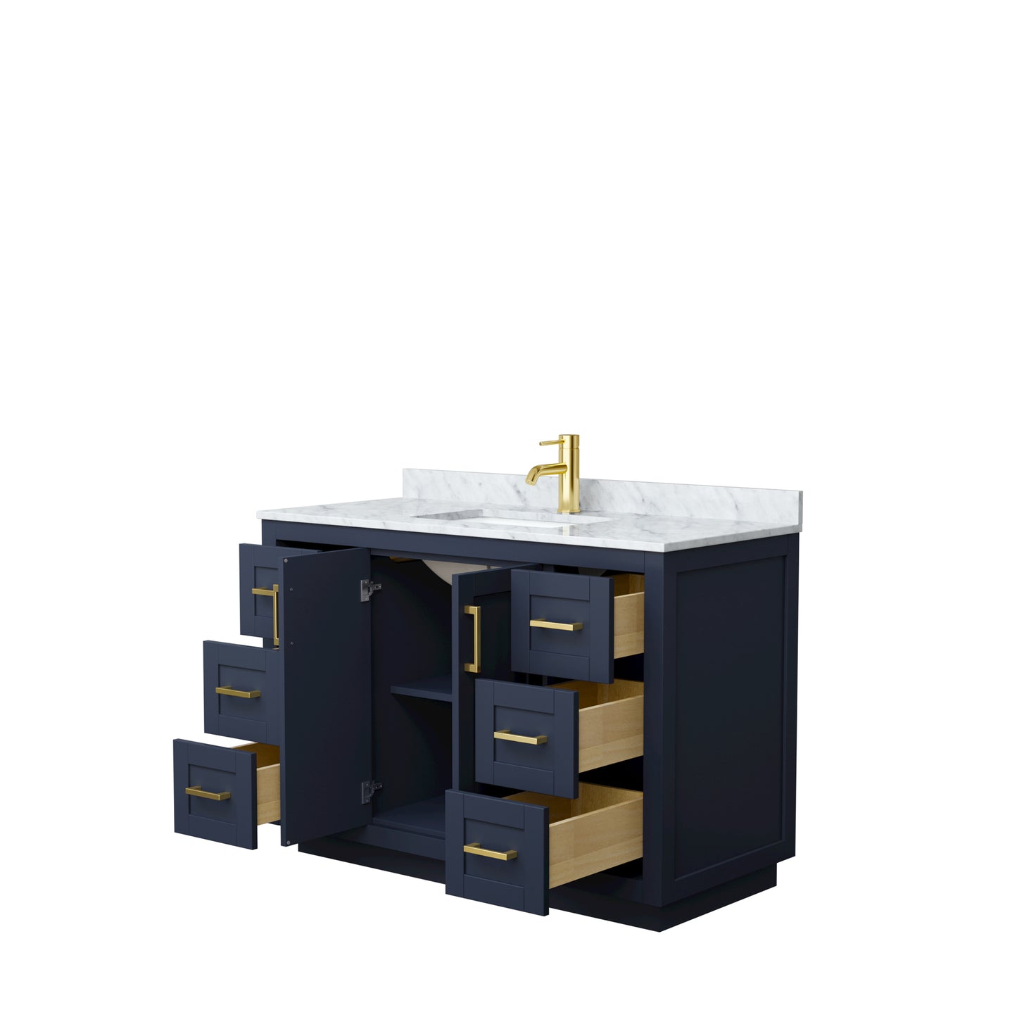 Miranda 48" Single Vanity in Dark Blue, Top, Square Sink, Brushed Gold Trim