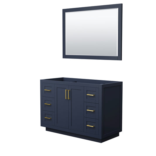Miranda 48" Single Vanity in Dark Blue, No Top, Bruished Gold Trim, 46" Mirror
