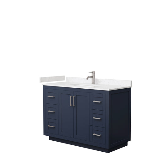 Miranda 48" Single Vanity in Dark Blue, Carrara Cultured Marble Top, Nickel Trim