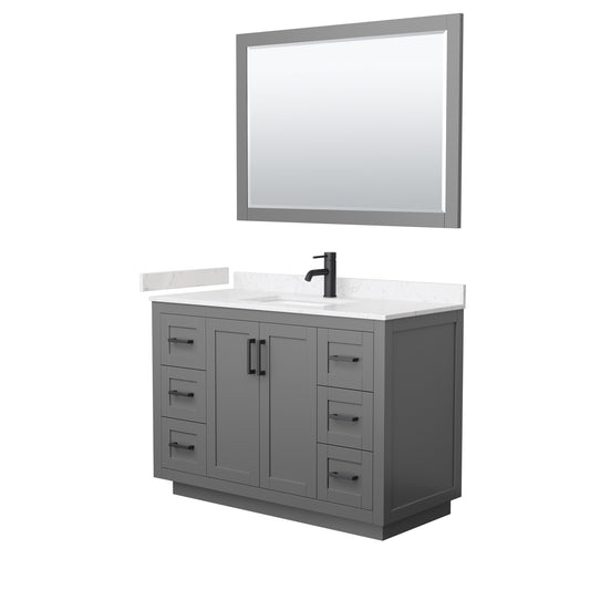 Miranda 48" Dark Gray Single Vanity, Carrara Marble Top, Black Trim, 46" Mirror