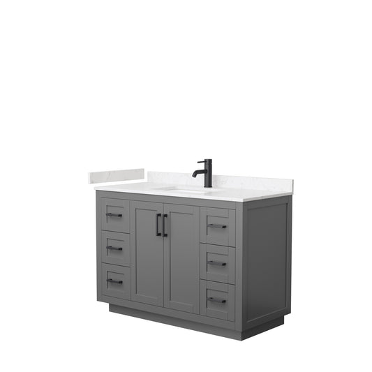 Miranda 48" Single Vanity in Dark Gray, Carrara Cultured Marble Top, Black Trim
