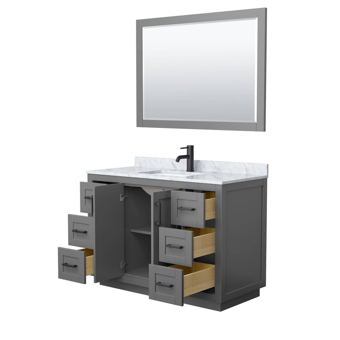 Miranda 48" Single Vanity in Dark Gray, Top, Square Matte Black Trim, 46" Mirror