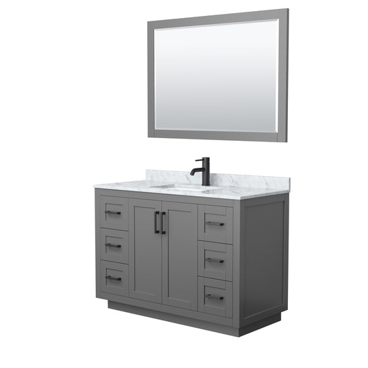 Miranda 48" Single Vanity in Dark Gray, Top, Square Matte Black Trim, 46" Mirror