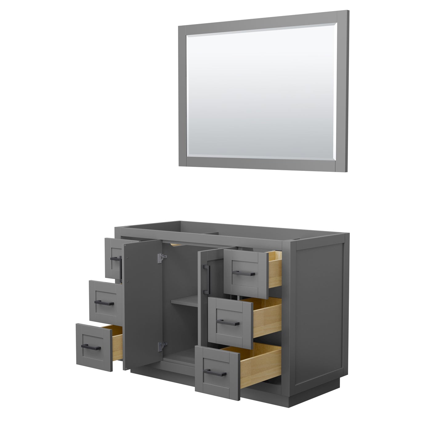 Miranda 48" Single Vanity in Dark Gray, No Top, Matte Black Trim, 46" Mirror
