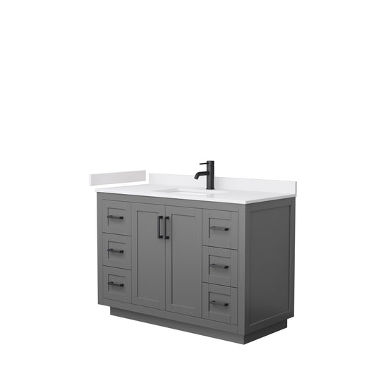 Miranda 48" Single Vanity in Dark Gray, White Cultured Marble Top, Black Trim
