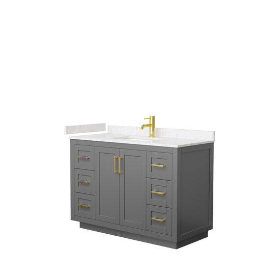 Miranda 48" Single Vanity in Dark Gray, Carrara Cultured Marble Top, Gold Trim
