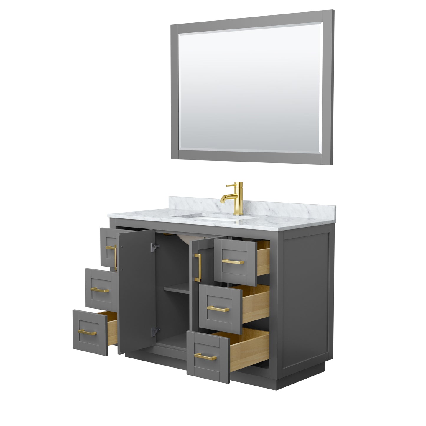 Miranda 48" Single Vanity in Dark Gray, Top, Gold Trim, 46" Mirror