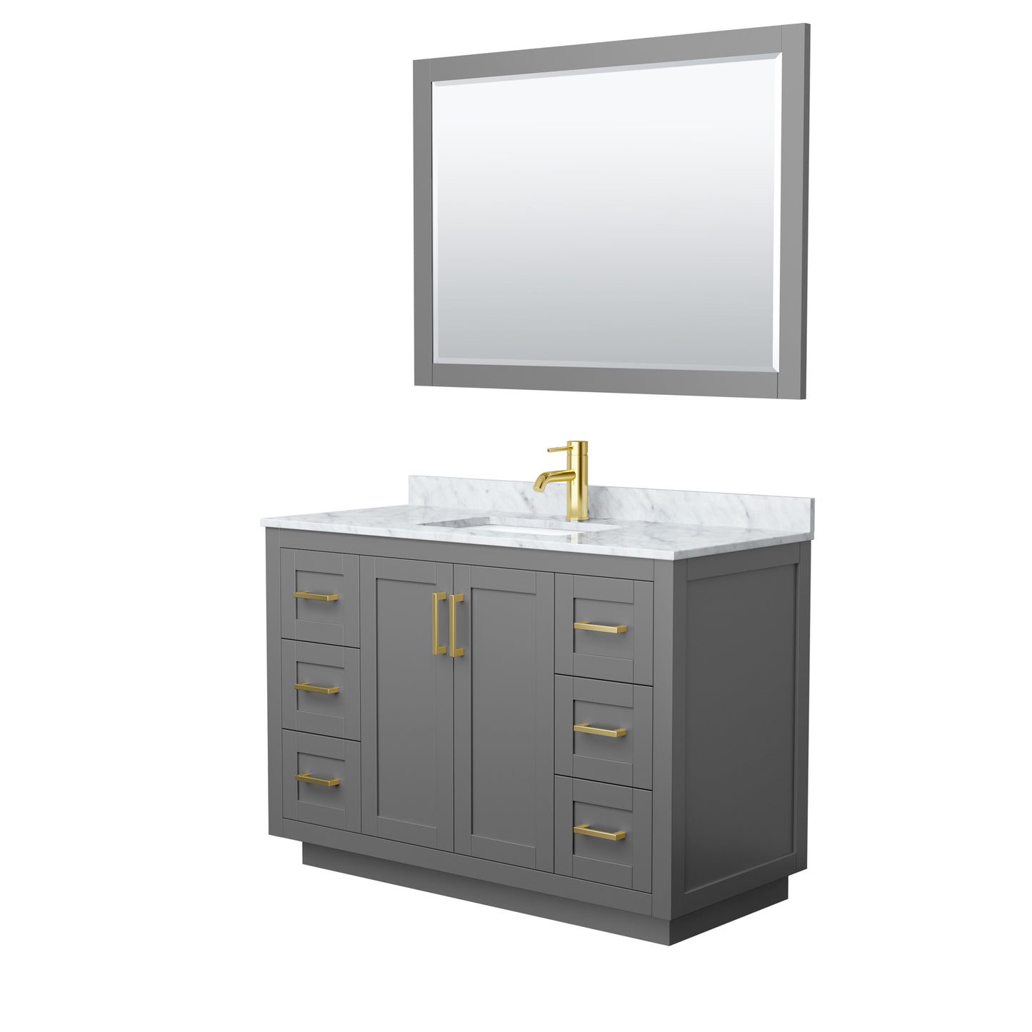 Miranda 48" Single Vanity in Dark Gray, Top, Gold Trim, 46" Mirror