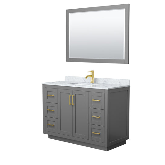 Miranda 48" Single Vanity in Dark Gray, Top, Gold Trim, 46" Mirror