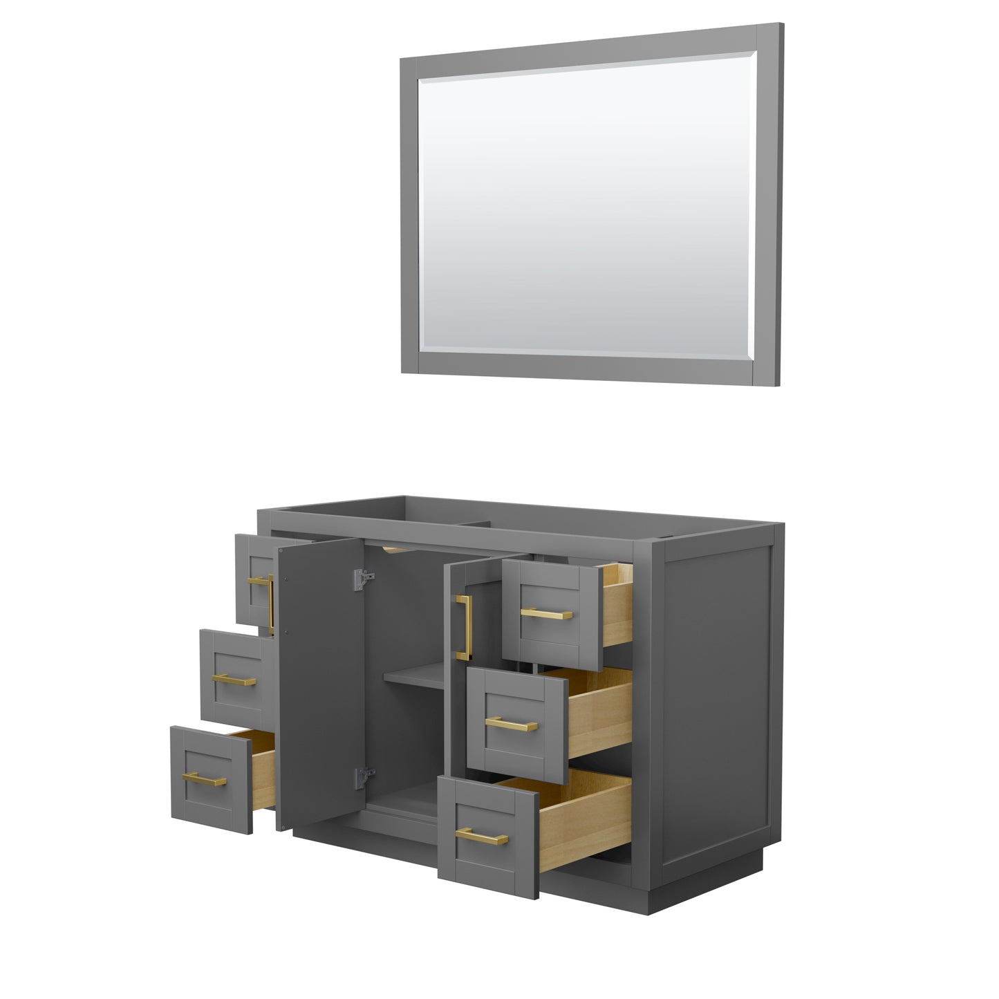 Miranda 48" Single Vanity in Dark Gray, No Top, Bruished Gold Trim, 46" Mirror