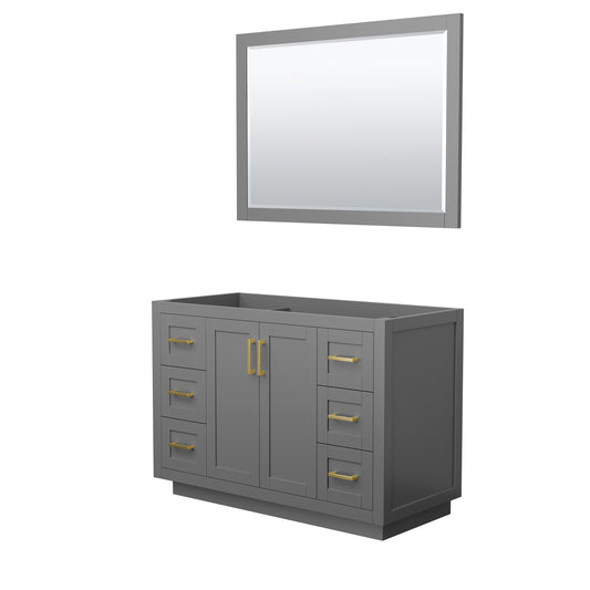 Miranda 48" Single Vanity in Dark Gray, No Top, Bruished Gold Trim, 46" Mirror