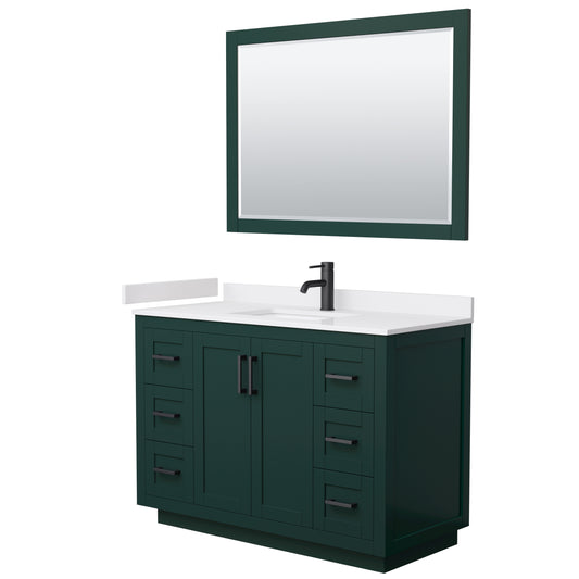 Miranda 48" Single Vanity in Green, White Marble Top, Black Trim, 46" Mirror
